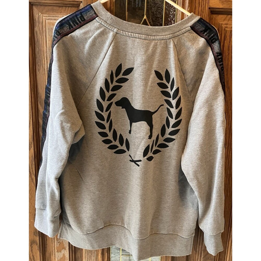 Victoria's Secret Y2K Vintage Sleeve Dog Sweatshirt Small Gray Rainbow Logo Sz M - Picture 8 of 9